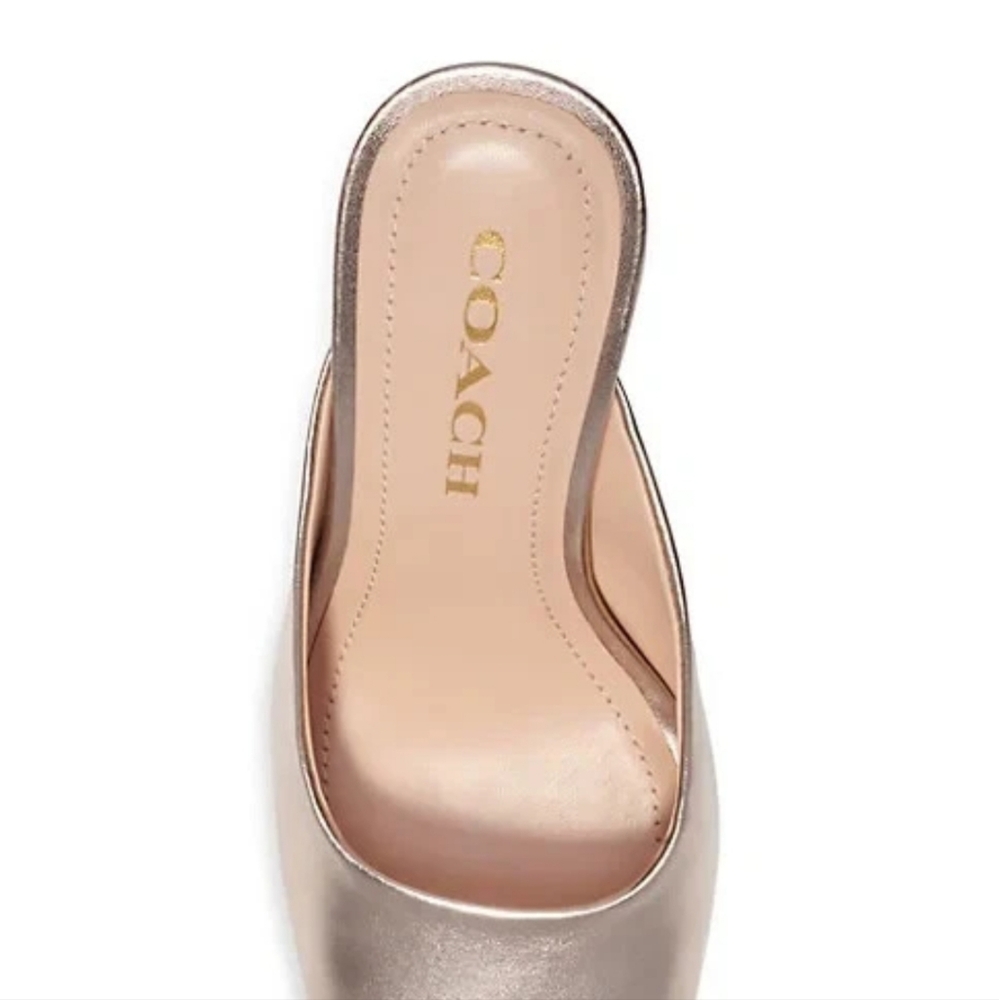 Coach Champagne Block Heel Peep-Toe Mules - Picture 4 of 6